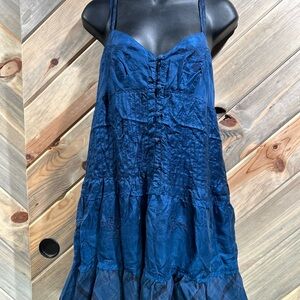 Rare Vintage Embroidered Bluebird Tuxedo Button Tiered Plaid Ruffle Hem Sundress